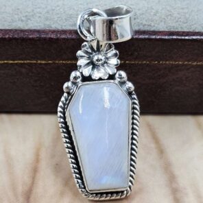 Rainbow Moonstone Coffin 925 Sterling Silver Pendant (RS29-446)