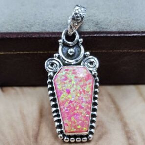 Hot Pink Aurora opal Synthetic Coffin 925 Sterling Silver Pendant (RS29-439)
