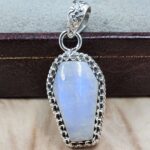 Rainbow Moonstone Coffin 925 Sterling Silver Pendant (RS29-473)