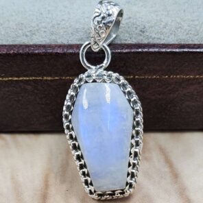 Rainbow Moonstone Coffin 925 Sterling Silver Pendant (RS29-473)