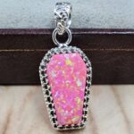 Hot Pink Aurora opal Synthetic Coffin 925 Sterling Silver Pendant (RS29-475)