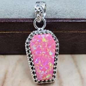Hot Pink Aurora opal Synthetic Coffin 925 Sterling Silver Pendant (RS29-475)
