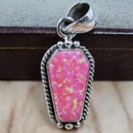 Hot Pink Aurora opal Synthetic Coffin 925 Sterling Silver Pendant (RS29-468)