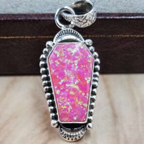 Hot Pink Aurora opal Synthetic Coffin 925 Sterling Silver Pendant (RS29-457)
