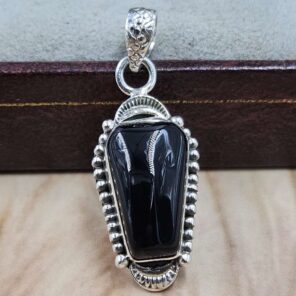 Black Onyx Coffin 925 Sterling Silver Pendant (RS29-453)