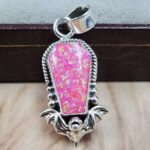 Hot Pink Aurora opal Synthetic Coffin 925 Sterling Silver Pendant (RS29-476)