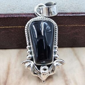 Black Onyx Coffin 925 Sterling Silver Pendant (RS29-477)