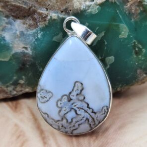 Moss Agate In Blue 1.75" Opal 925 Sterling Silver Pendant (RS40-61)