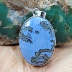 Moss Agate In Blue 1.75" Opal 925 Sterling Silver Pendant (RS40-62)