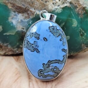 Moss Agate In Blue 1.75" Opal 925 Sterling Silver Pendant (RS40-62)