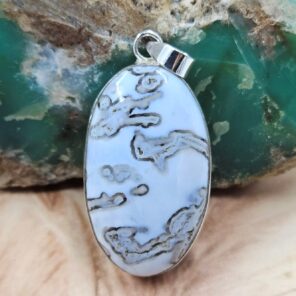 Moss Agate In Blue 2" Opal 925 Sterling Silver Pendant (RS40-63)