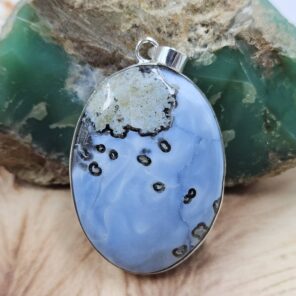 Moss Agate In Blue 2.25" Opal 925 Sterling Silver Pendant (RS40-64)