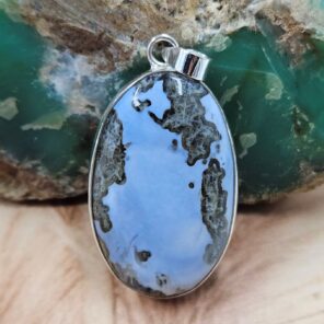 Moss Agate In Blue 2" Opal 925 Sterling Silver Pendant (RS40-66)