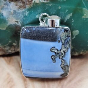 Moss Agate In Blue 1.5" Opal 925 Sterling Silver Pendant (RS40-67)