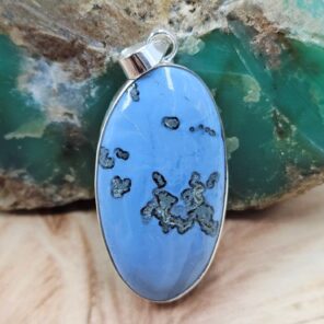 Moss Agate In Blue 2" Opal 925 Sterling Silver Pendant (RS40-69)