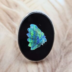 Opal southwest chief head carved Sterling Silver Ring (REXT18-10)