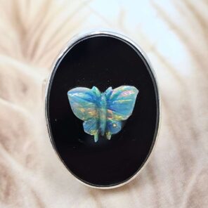 Opal southwest chief head carved Sterling Silver Ring (REXT18-13)