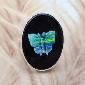 Opal southwest chief head carved Sterling Silver Ring (REXT18-15)