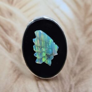 Opal southwest chief head carved Sterling Silver Ring (REXT18-12)