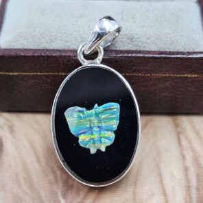 Opal Southwest Chief Head Carved Sterling Silver Pendant (REXT18-29)