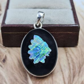 Opal Southwest Chief Head Carved Sterling Silver Pendant (REXT18-31)