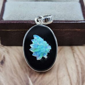 Opal Southwest Chief Head Carved Sterling Silver Pendant (REXT18-30)