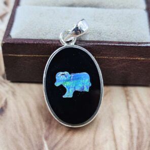 Opal Southwest Chief Head Carved Sterling Silver Pendant (REXT18-25)