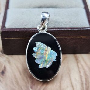 Opal Southwest Chief Head Carved Sterling Silver Pendant (REXT18-27)