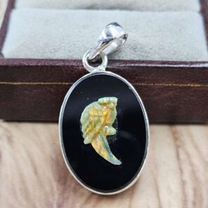 Opal Southwest Chief Head Carved Sterling Silver Pendant (REXT18-26)