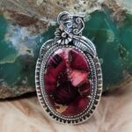 Red Rose Dahlia 2" Sterling Silver Pendant (REXT119-96)