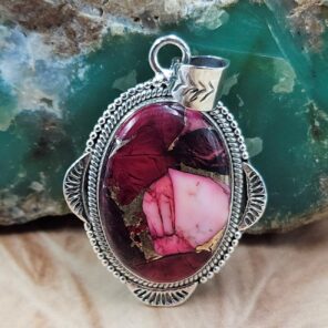 Red Rose Dahlia 1.75" Sterling Silver Pendant (REXT119-103)