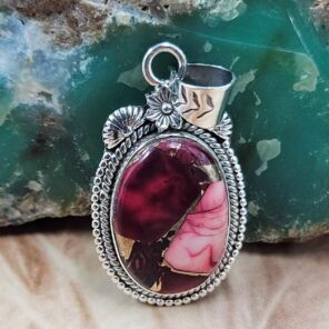Red Rose Dahlia 1.5" Sterling Silver Pendant (REXT119-104)
