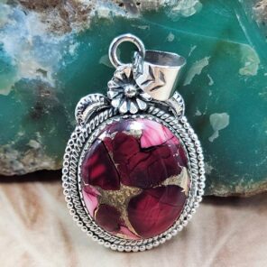 Red Rose Dahlia 1.5" Sterling Silver Pendant (REXT119-106)