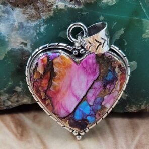 Pink Dahlia Turquoise 1.5" Sterling Silver Pendant (REXT119-108)
