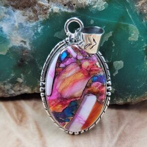 Pink Dahlia Turquoise 1.5" Sterling Silver Pendant (REXT119-109)