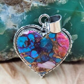 Pink Dahlia Turquoise 1.5" Sterling Silver Pendant (REXT119-111)