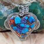 Pink Dahlia Turquoise 1.75" Sterling Silver Pendant (REXT119-113)