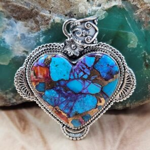 Pink Dahlia Turquoise 1.75" Sterling Silver Pendant (REXT119-113)