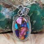 Pink Dahlia Turquoise 1.75" Sterling Silver Pendant (REXT119-114)
