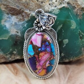 Pink Dahlia Turquoise 1.75" Sterling Silver Pendant (REXT119-114)