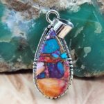 Pink Dahlia Turquoise 1.75" Sterling Silver Pendant (REXT119-115)