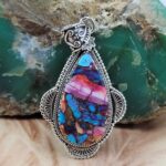 Pink Dahlia Turquoise 2" Sterling Silver Pendant (REXT119-116)