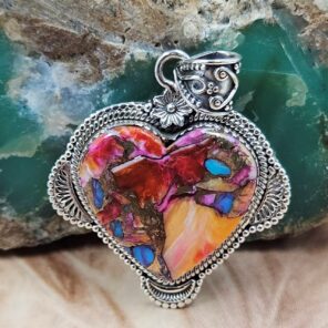 Pink Dahlia Turquoise 1.75" Sterling Silver Pendant (REXT119-118)