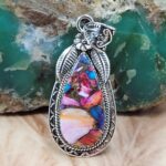 Pink Dahlia Turquoise 2" Sterling Silver Pendant (REXT119-119)