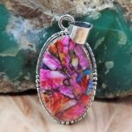 Pink Dahlia Turquoise 1.75" Sterling Silver Pendant (REXT119-121)
