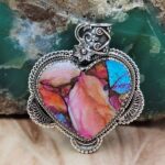 Pink Dahlia Turquoise 1.75" Sterling Silver Pendant (REXT119-122)