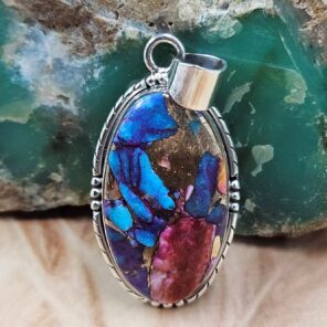 Pink Dahlia Turquoise 1.75" Sterling Silver Pendant (REXT119-123)