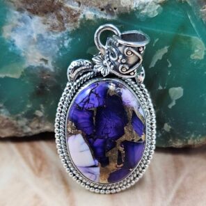 Purple Rose Dahlia  1.75" Sterling Silver Pendant (REXT119-124)