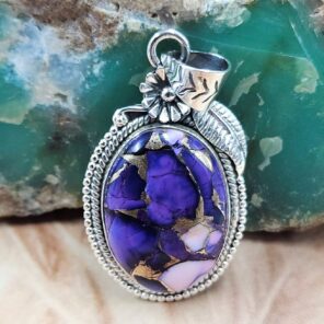 Purple Rose Dahlia  1.75" Sterling Silver Pendant (REXT119-126)
