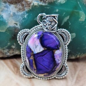 Purple Rose Dahlia 1.5" Sterling Silver Pendant (REXT119-130)